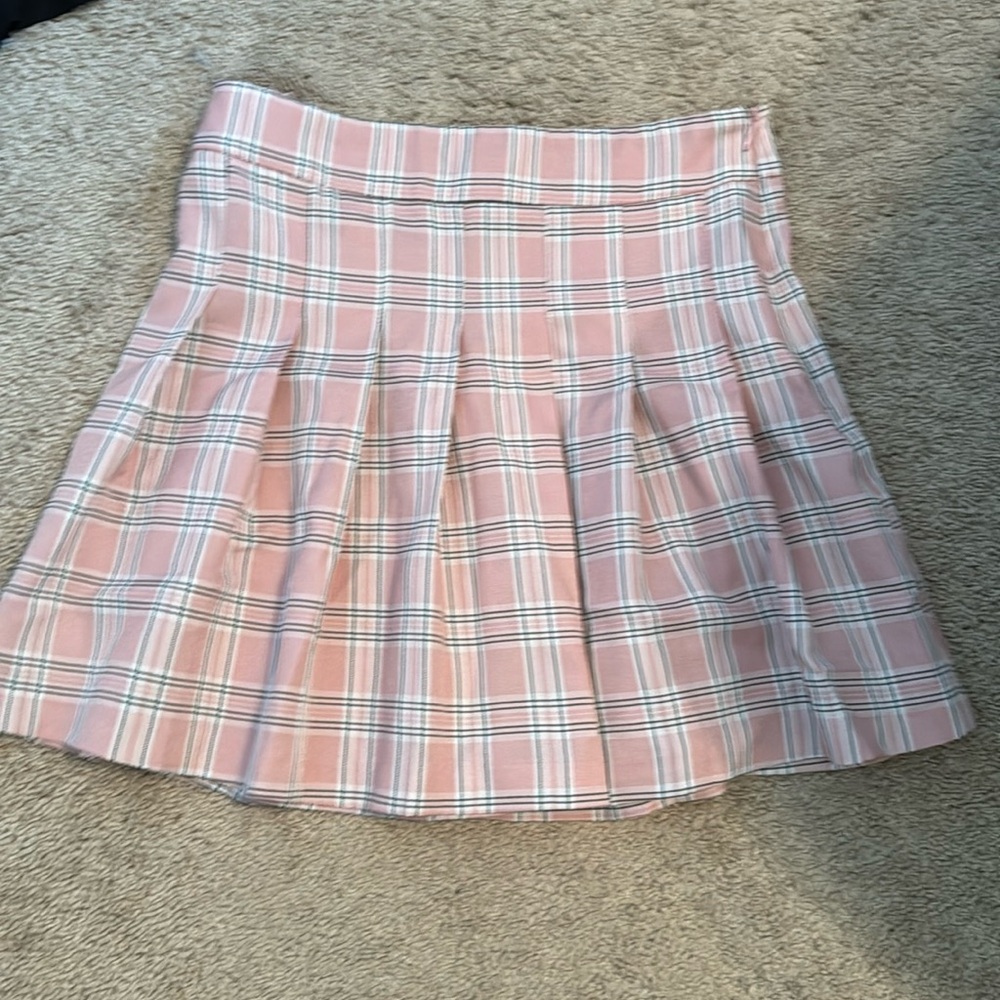 pleated mini  skirt, pink plaid size small